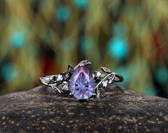 Black Gold Fireworks Alexandrite Bridal Set Nature Inspired Twig