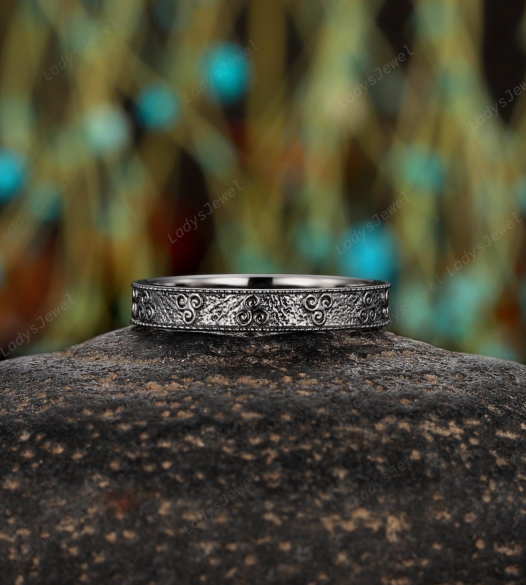 Spiral Celtic Knot His and Hers Wedding Band, 14K Black Gold