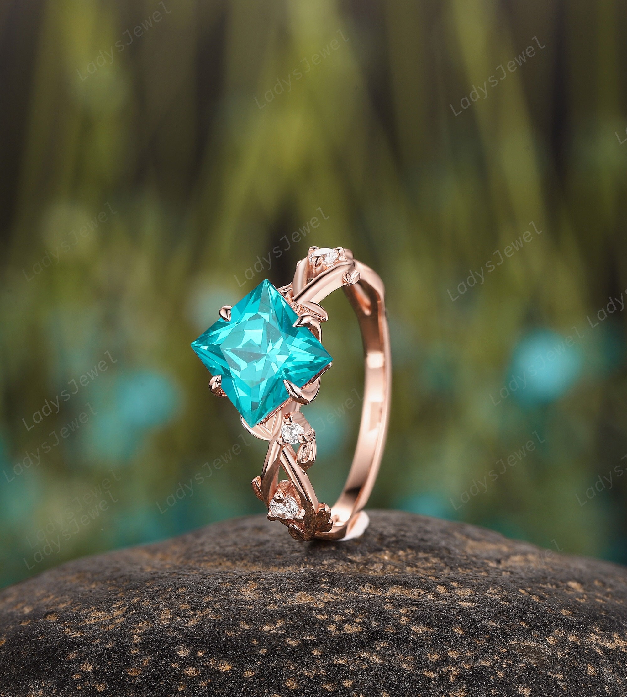 Princess Cut Paraiba Tourmaline Engagement Ring,neon Blue