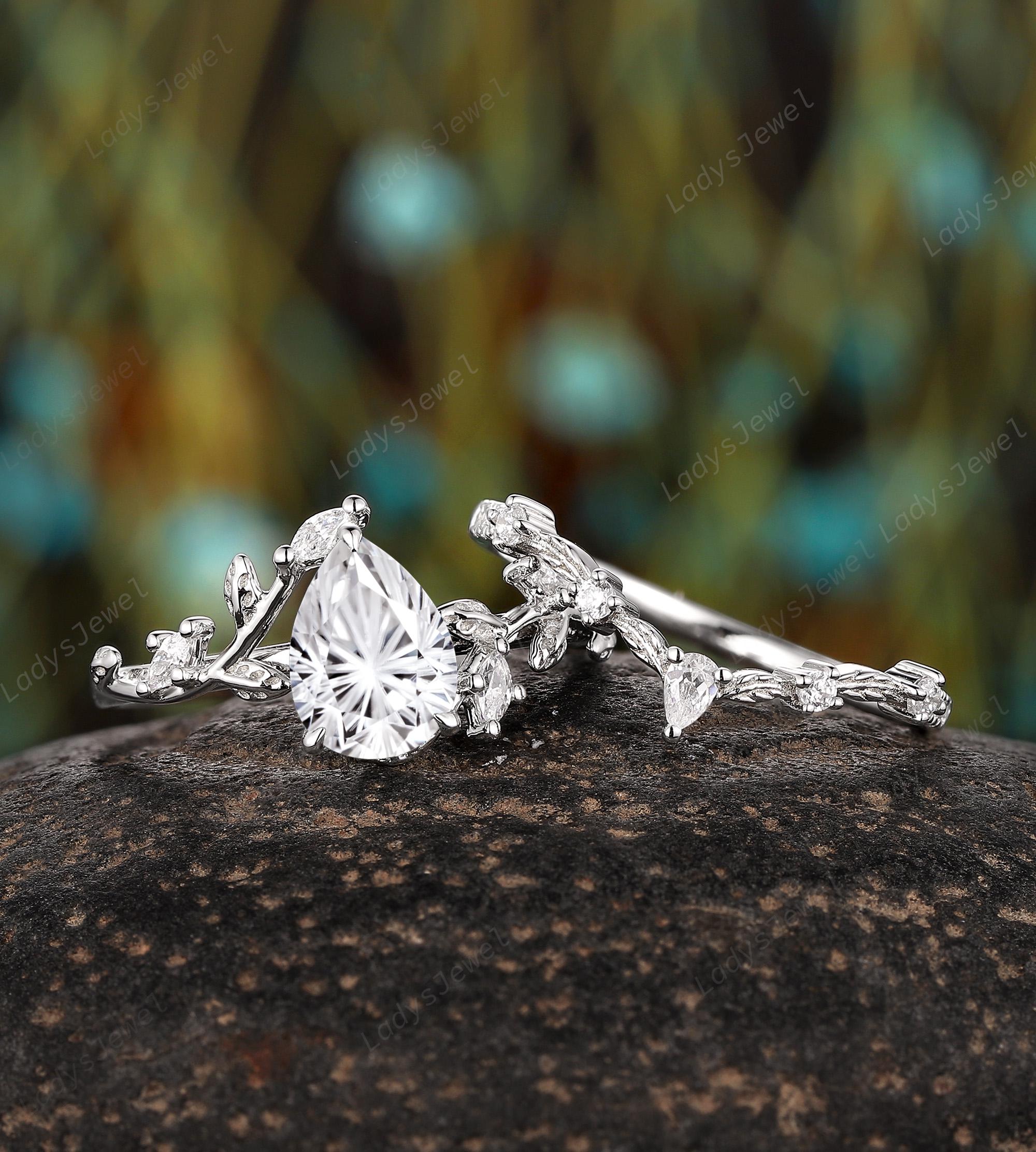 Firework Cut Moissanite Platinum Engagement Ring, 14K White Gold