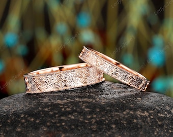 14k Rose Gold 2pcs Celtic Knot Couple Ring Set, Vintage Full