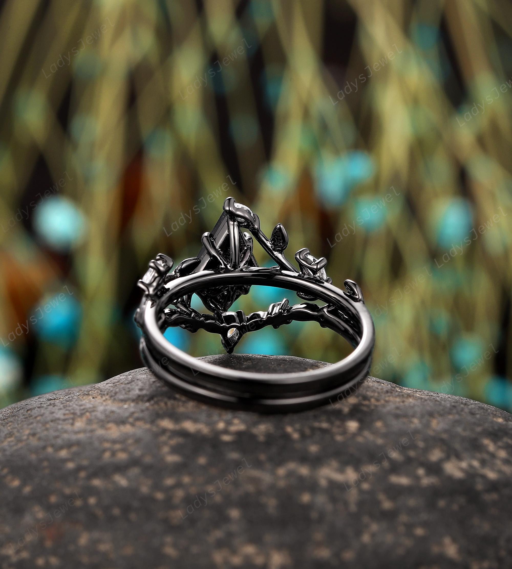 Gothic Kite Black Rutilated Quartz Bridal Set, Nature Inspired