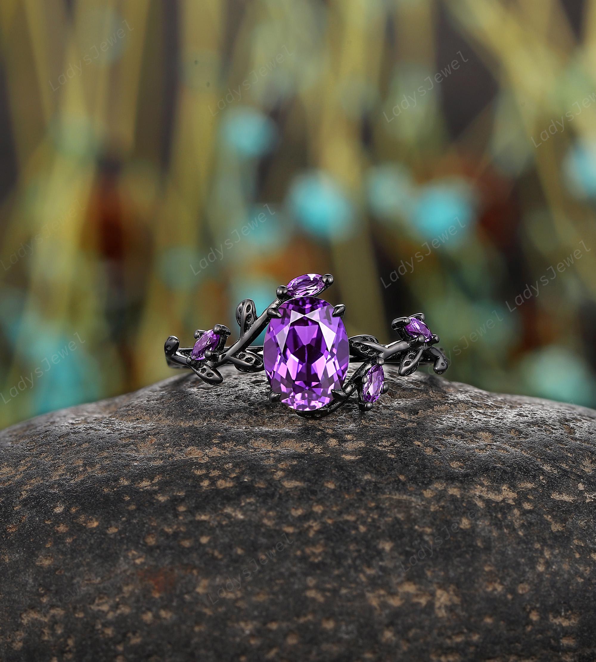 Gothic Couples Promise Ring Oval Purple Sapphire His and Hers