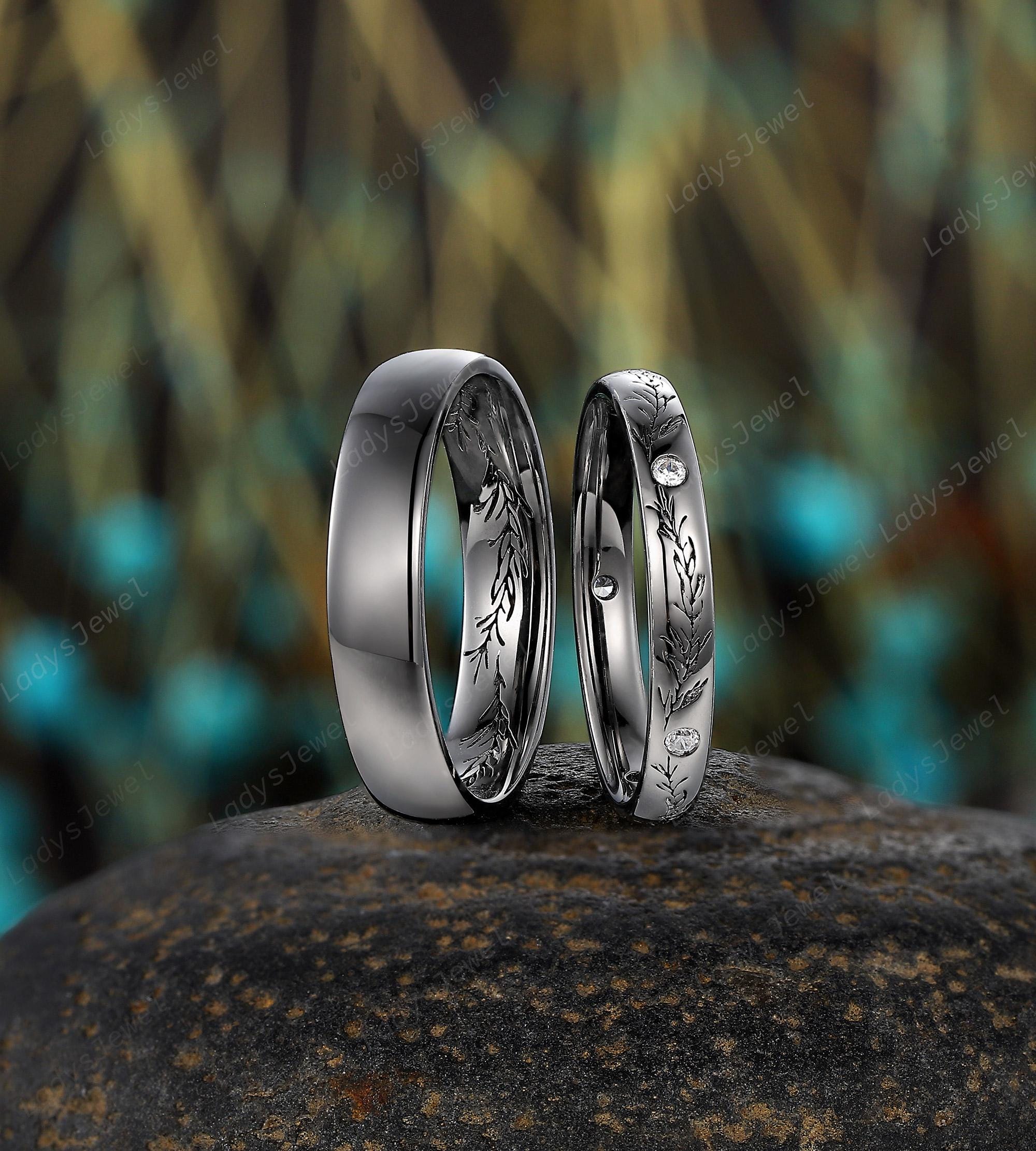 Moissanite Rosemary His and Hers Wedding Band Nature Inspired Vine