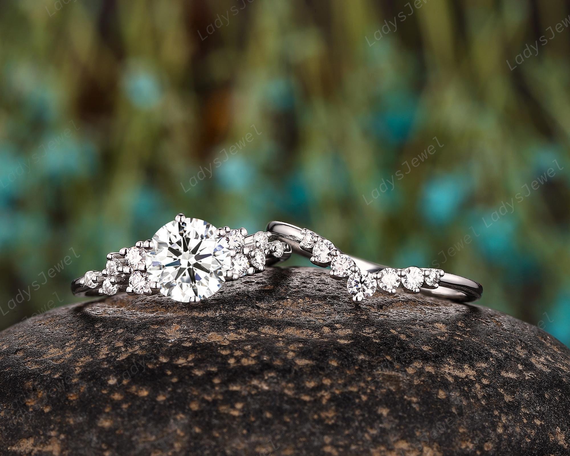 Vintage Round Cut Diamond Snowdrift Engagement Ring 14K White Gold