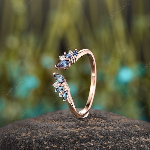 Marquise Cut Alexandrite Wedding Band, June Birthstone Open