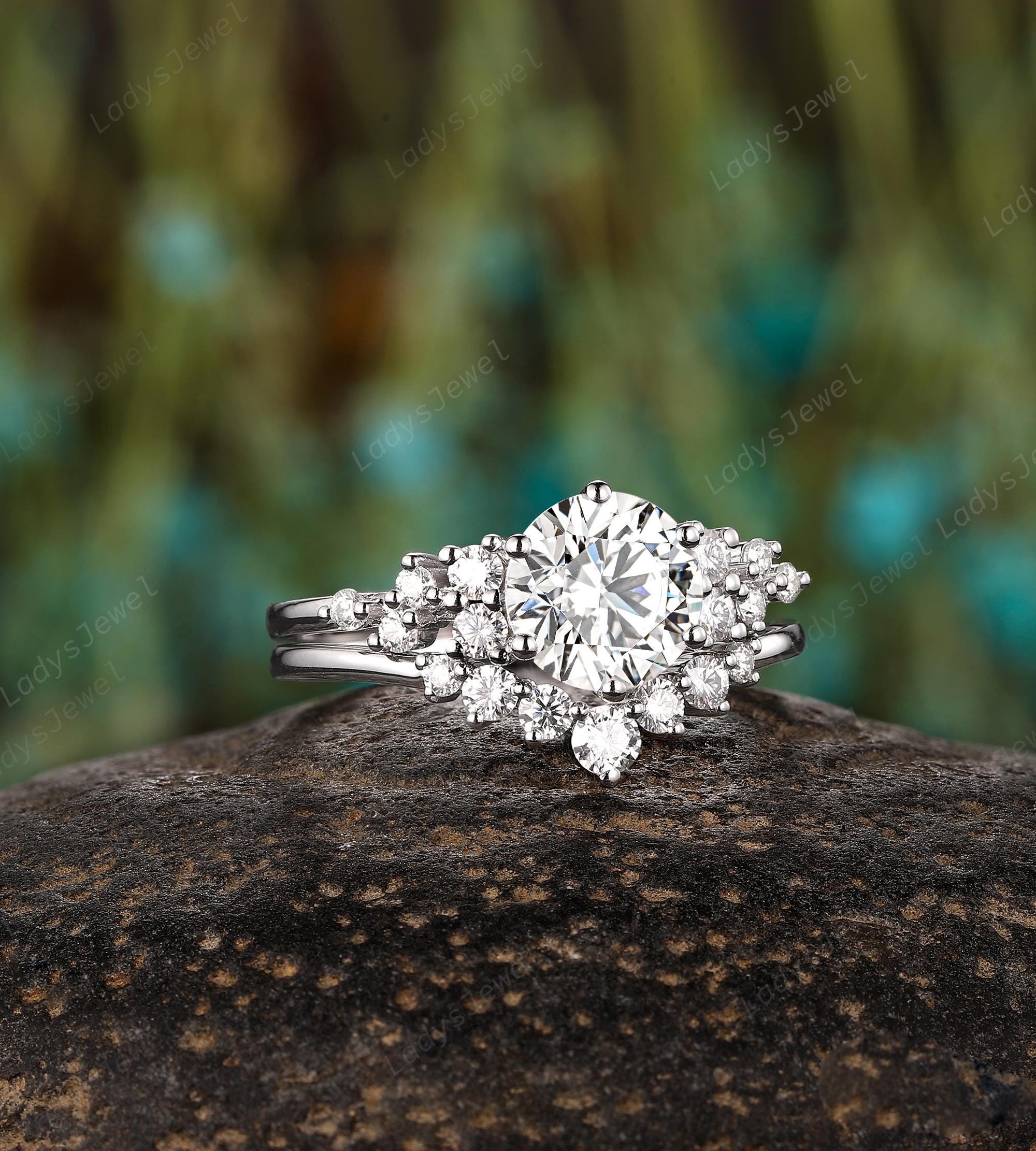 Vintage Round Cut Diamond Snowdrift Engagement Ring 14K White Gold