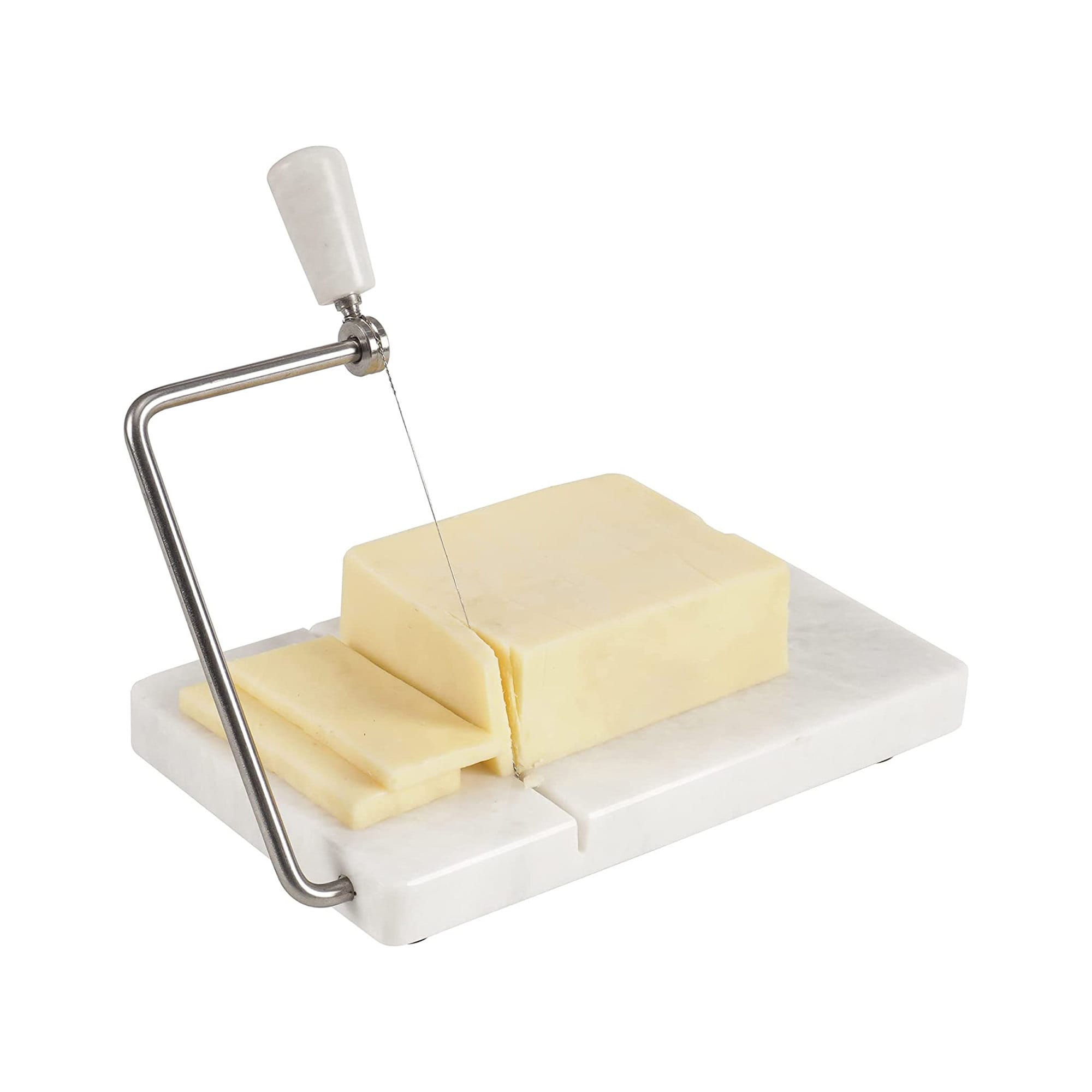 White Marble and Wire Cheese Slicer Serving Board - World Market