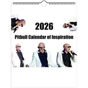 Inspirerande meme-kalender för Pitbull-sångare 2026 - levereras endast till USA och Kanada
