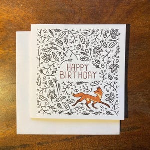 Birthday Card - Woodland - Folk - Fox - Happy Birthday Card - Greetings Card - Recycled Paper
