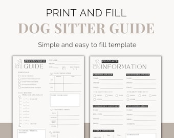 Dog Sitter Instructions | Printable Pet Sitter Template | Petcare Info Sheet