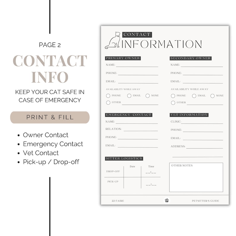 Cat Sitter Instructions | Printable Pet Sitter Template | Petcare Info ...