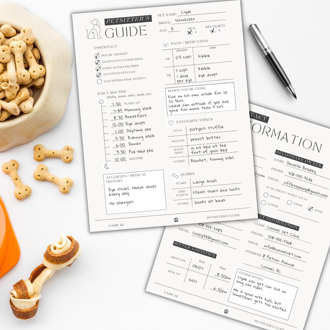 Dog Sitter Instructions Printable Pet Sitter Template Petcare Info