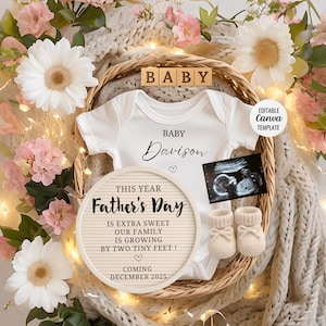 Fathers day baby announcement, Simple Pregnancy announcement, gender neutral baby announcement Spring or summer baby announcement for media