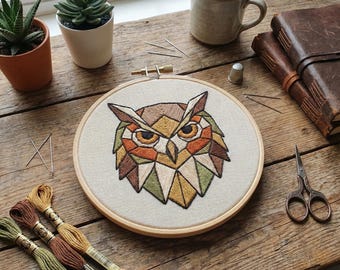 Geometric Owl Embroidery PDF Pattern Beginner Friendly Modern Animal Hand Embroidery Design Instant Download A4 US Letter Hoop Art