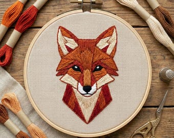 Modern Fox Embroidery Pattern PDF Download with US Letter A4 Sizes and Beginner Guide | Hand Embroidery Digital Design for Hoop Art Lovers
