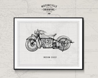 Custom Made motorcycle drawing - Detailed ink drawing, gift for bikers, photo to illustration, hand drawn, personalized, motorbike portrait