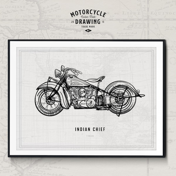 Custom Made Motorrad Zeichnung - Detaillierte Tuschezeichnung, Geschenk für Biker, Foto zur Illustration, handgezeichnet, personalisiert, Motorrad Portrait