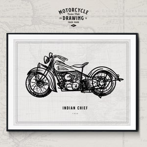 Custom Made motorcycle drawing - classic line drawing, gift for bikers, photo to illustration, hand drawn, personalized, motorbike portrait
