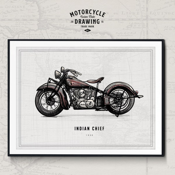 Dessin de moto sur mesure - Dessin détaillé à l'encre, cadeau pour motards, photo à illustrer, dessiné à la main, personnalisé, portrait de moto