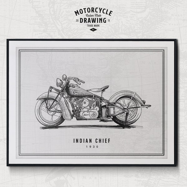Custom Made Motorrad Zeichnung - Detaillierte Bleistift Illustration, Foto zur Illustration, handgezeichnet, personalisierbar, Motorrad Portrait