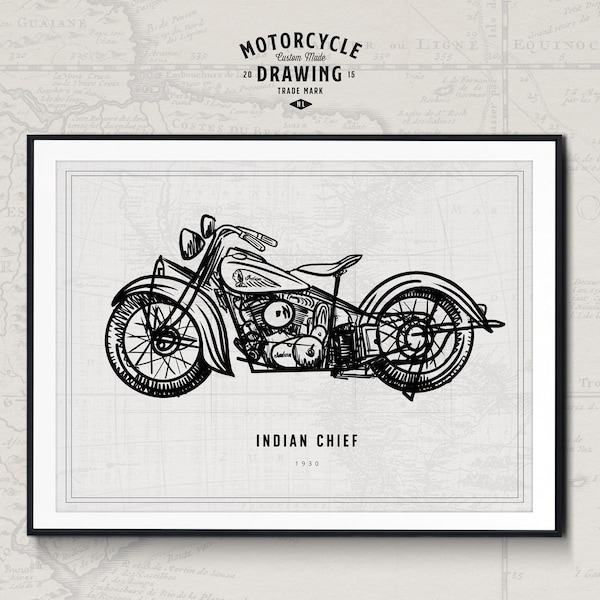 Custom Made motorcycle drawing - Classic Line Drawing photo to illustration, perfect gift for bikers, hand drawn, personalized