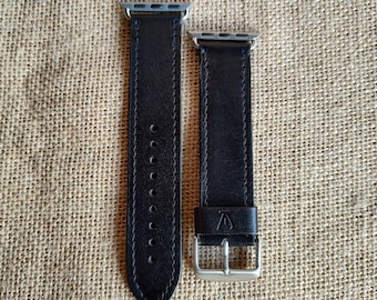 Leather Watch Strap for Apple Watch - Black - Handmade  - High Quality - Made in Scotland