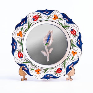 String Art in Mirror, Turkish Tile Ceramic Wall Plate, String Art Floral Table Decor