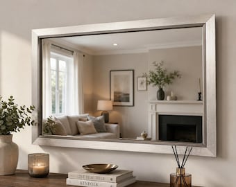 Brushed Silver & Pewter Wall Mirror, Contemporary Frame, Handmade, Living Room, Hallway, Bedroom