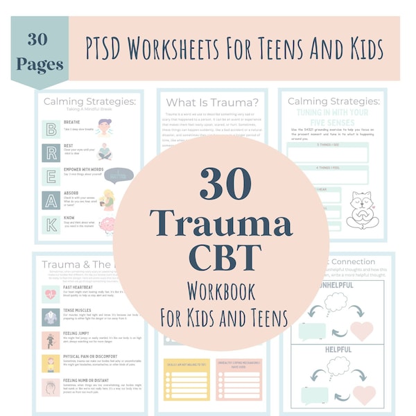 Trauma Focused CBT For Kids and Teens Workbook, CBT for kids, PTSD Worksheets, Counselor Materials, School Counseling,