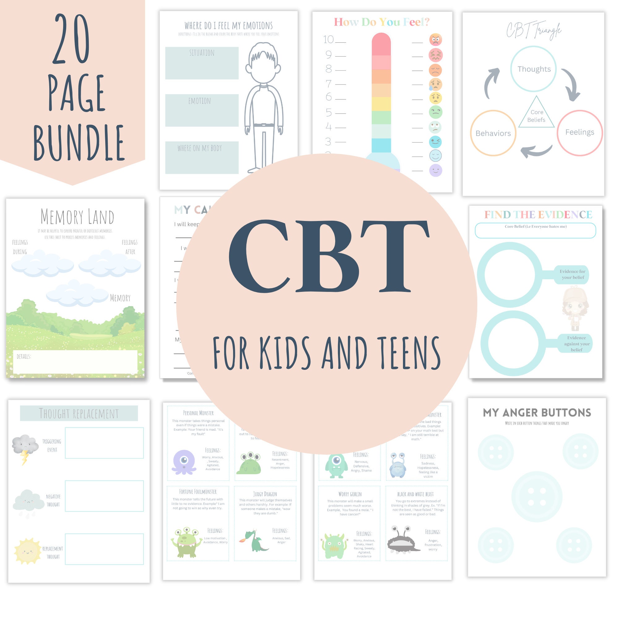 Kids and Adolescent CBT Activities, CBT Worksheets for Teens and Kids ...