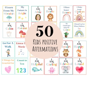 Paquete de afirmaciones positivas para niños, tarjetas de afrontamiento, tarjetas de yoga para niños, afirmaciones positivas para niños y adolescentes