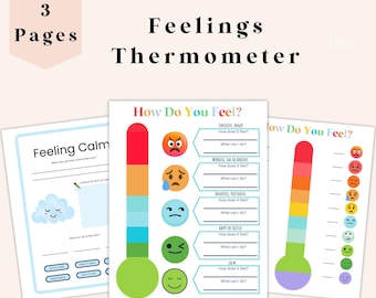 Feelings Thermometer Worksheets, Emotional Regulation Tools, Kids therapy tools. Identify Emotions, Kids Anxiety