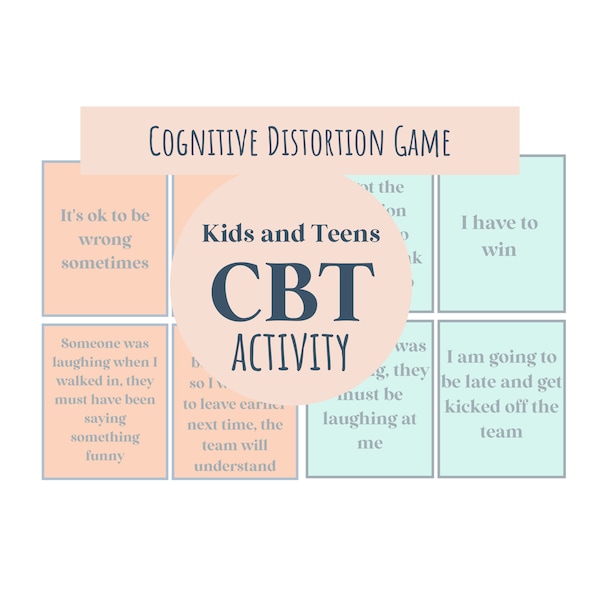 CBT Activity for Kids And Teens, CBT Games, Cognitive Distortions, Coping Skills Activity for Kids. Childhood Anxiety,Mental Health Activity