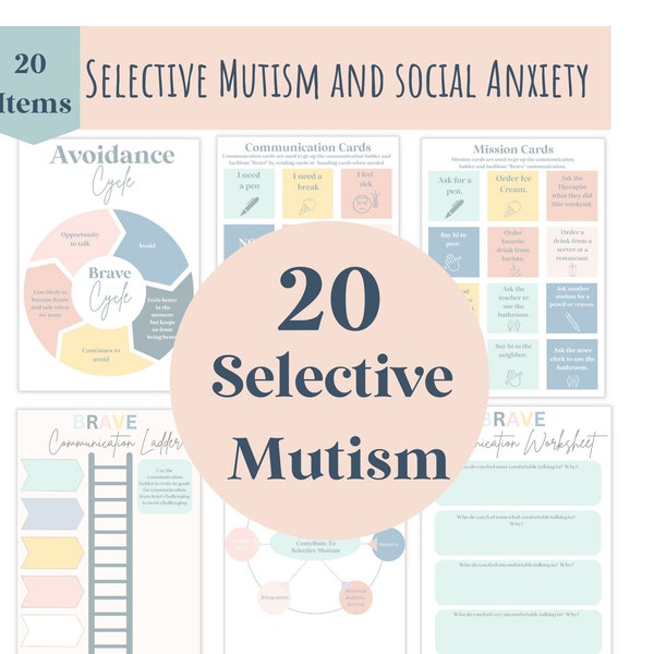 Selective Mutism and Social Anxiety Worksheets for kids and teens, Brave Talking, Coping Cards, Activities for Selective Mutism