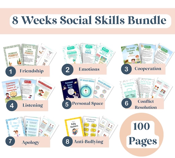 8-Week Social Skills activities and Curriculum Bundle| Friendship, Emotions, Cooperation, Conflict Resolution activities bundle, Apology