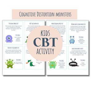 Activité CBT pour enfants, jeux CBT, distorsions cognitives, activité d'habiletés d'adaptation pour enfants. Anxiété infantile, Activité de santé mentale, Thérapie