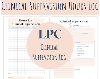 Formulario de sesión de supervisión clínica y registro de horas para LPC, formulario de supervisión del consejero, registro de supervisión para LPC y pasantía
