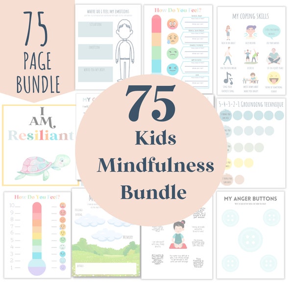 Kids mindfulness Bundle, Calm Down Corner Materials, Mindfulness for Children, Deep breathing, Yoga for Kids, Kids grounding Technique