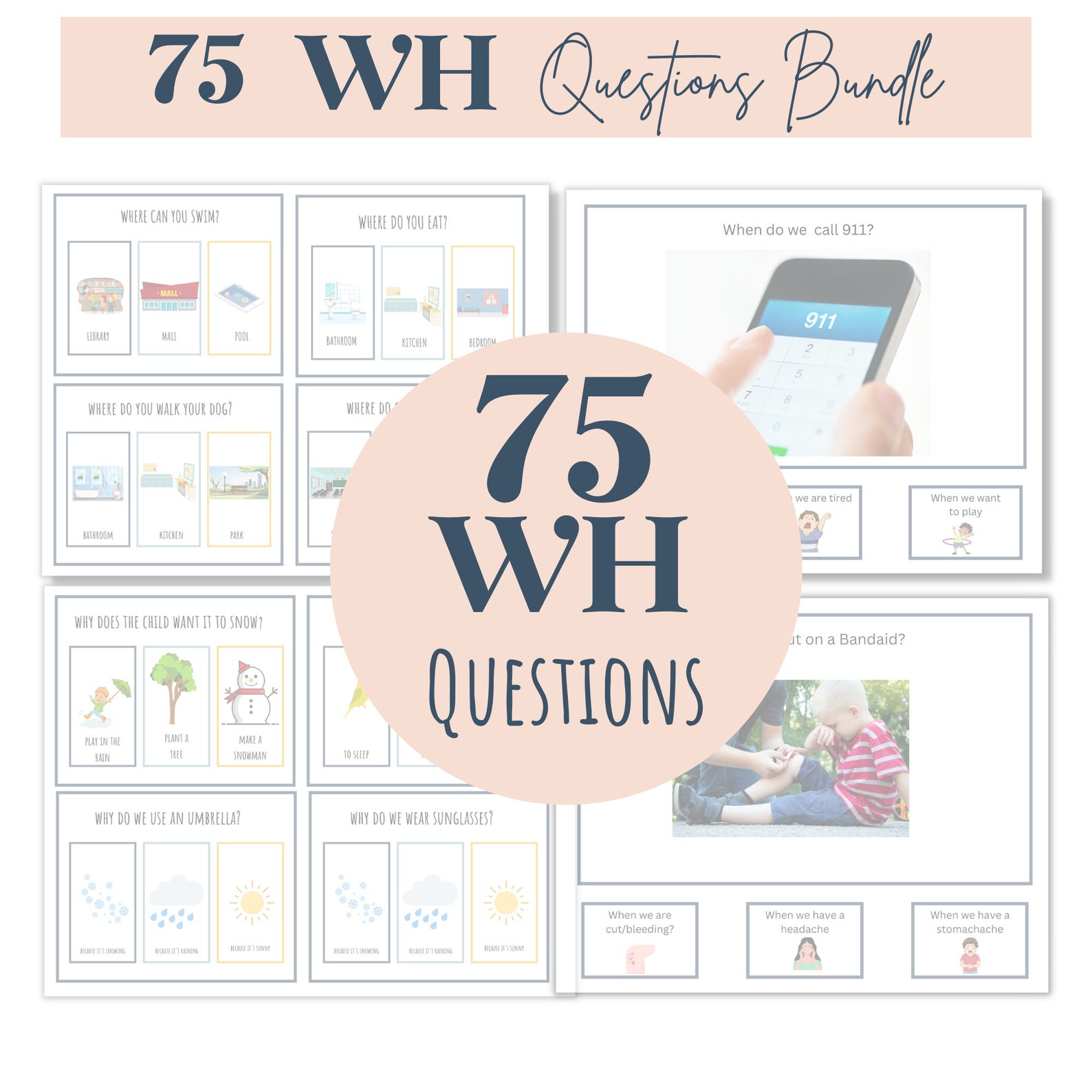 WH Questions Bundle for Kids, Wh Task Cards. WH Questions for ABA, Aba