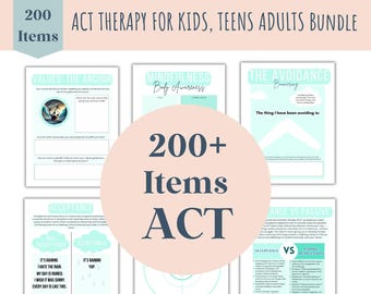 Acceptance And Commitment Therapy Workbook for Adults, ACT Bundle, Act for kids, ACT Therapy Worksheets, Counseling Worksheets,