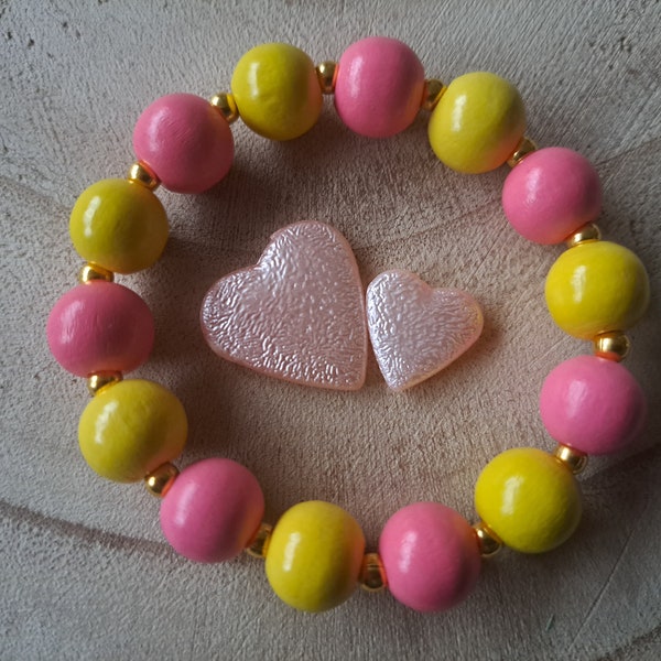 Bracelet Bois Rose Jaune et Doré petit poignet