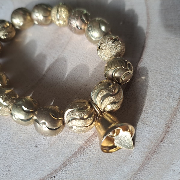 Bracelet Doré Brillant de Noël avec Cloche clochette et cœur