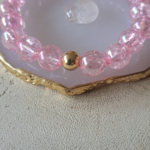 Bracelet Rose Pastel Transparent et Doré