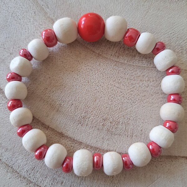 Bracelet Bois et Rocaille Rouge