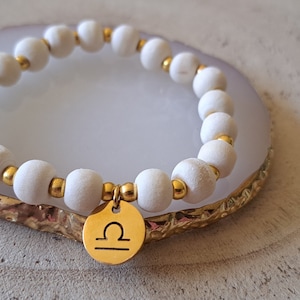 Libra Zodiac Astrological Sign Bracelet Gold and Light Wood