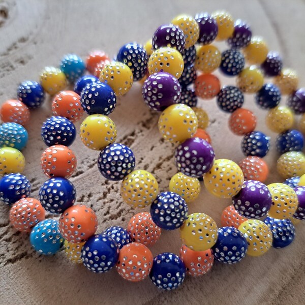 Superbe lot de 4 bracelets enfant multicolore paillettes brillant bleu orange jaune violet