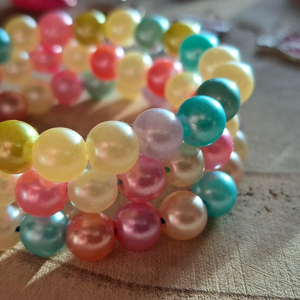 Magnifiques bracelets enfant lot de 3 effet nacré multicolore pastel