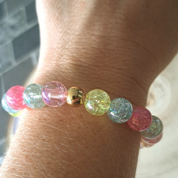 Bracelet Multicolore Transparent et Doré