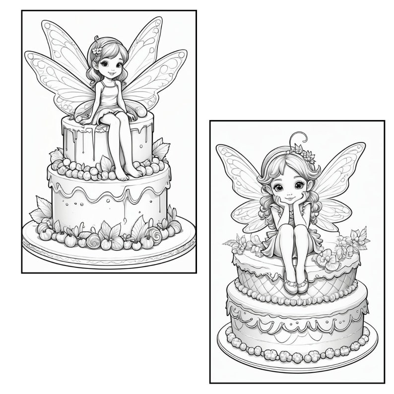 Adorable Fairies on Cakes Coloring Pages Girls 37 Greyscale Pages to ...